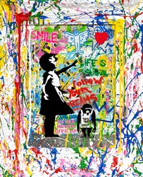 Balloon Girl by Mr. Brainwash - Stretched Canvas with Vandalised Frame sized 17x21 inches. Available from Whitewall Galleries