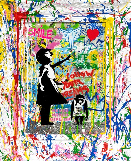 Balloon Girl by Mr. Brainwash - Stretched Canvas with Vandalised Frame